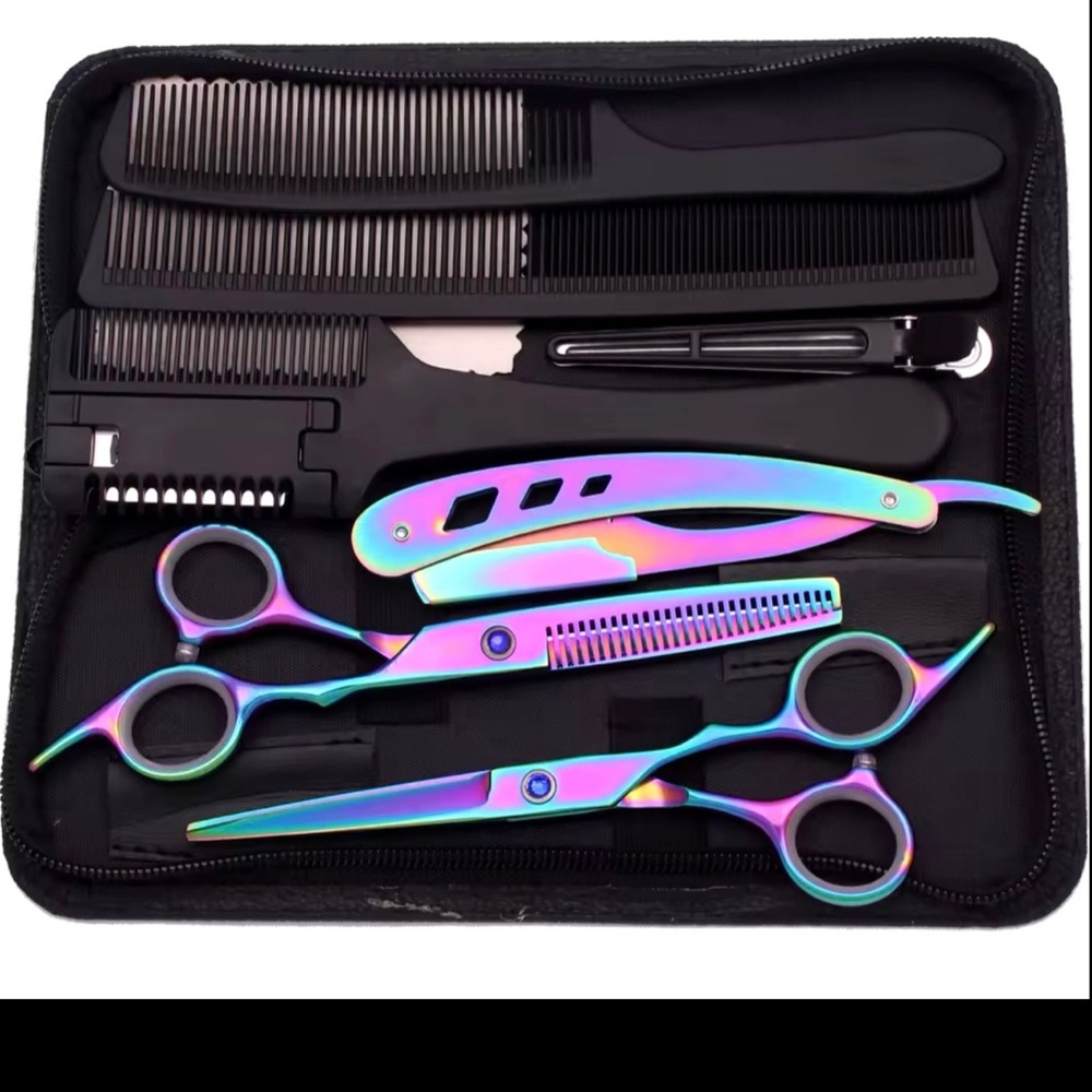 Iridescent Hair Cutting Scissors and Comb Set